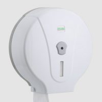 Dispenser alb pentru hartie igienica maxi jumbo pentru spatii sanitare, restaurante, clinici, cafenele, hoteluri, spitale
